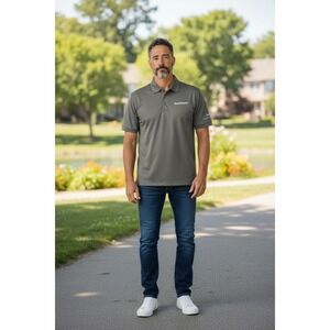 Pebble Beach Southwest Airlines Mens Large Gray Striped Performance Golf Polo